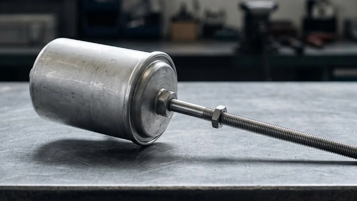 Pneumatische Unterdruckdose mit Steuerstange für die VTG-Regelung auf einer metallischen Werkbank