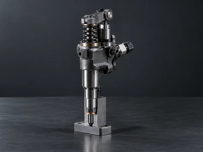 Injecteur Volkswagen en échange standard : injecteur-pompe diesel debout, ressort de rappel et patin de culbuteur visibles