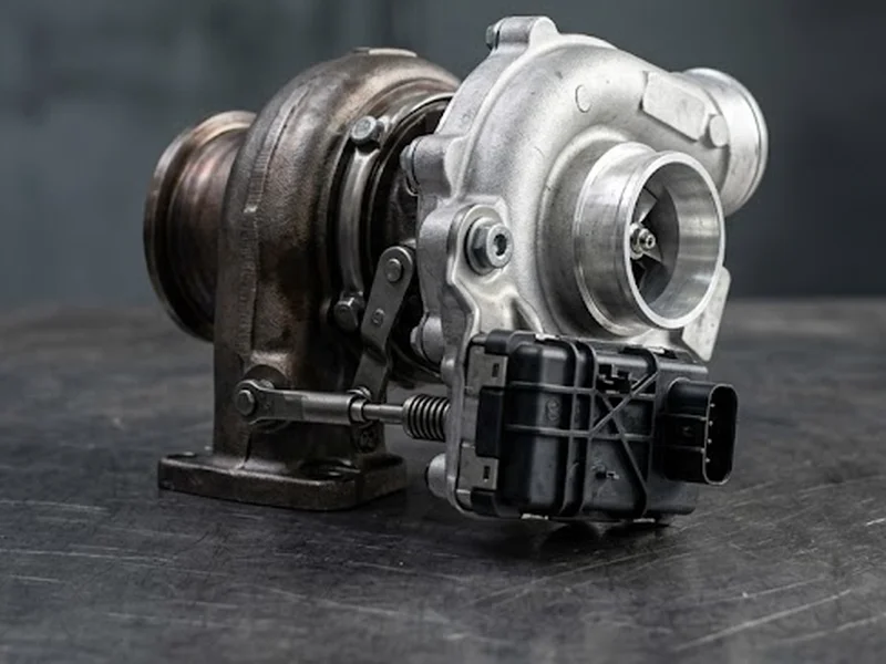 Turbolader Audi im Austausch: Diesel-Turbolader mit variabler Geometrie und schwarzem elektronischem Steller