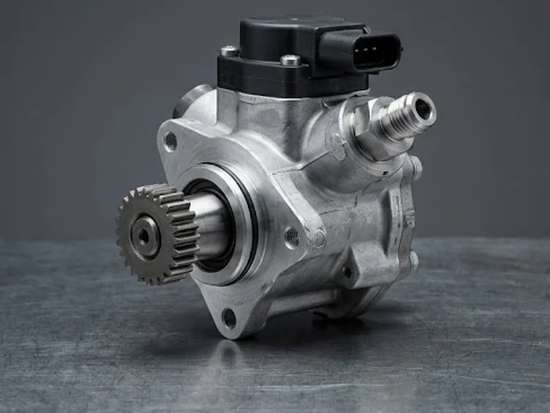 Exchange high-pressure diesel pump with cast aluminium body, drive gear, steel high-pressure outlet and regulator
